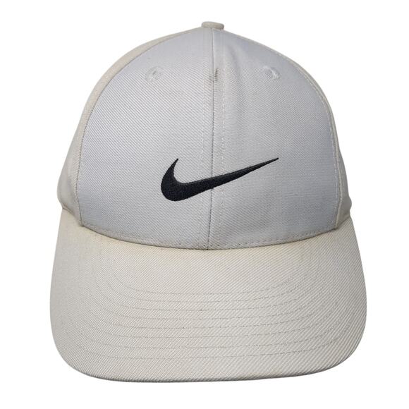 Nike Swoosh Fitted Hat Beige 7 1/2 Embroidered Logo Solid Vent Holes - Picture 1 of 9